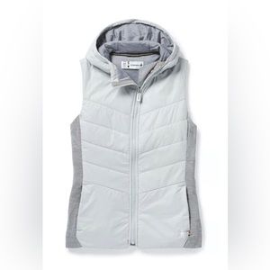 SMARTWOOL SMARTLOFT HOODIE VEST, Small, White / Silver/ Grey